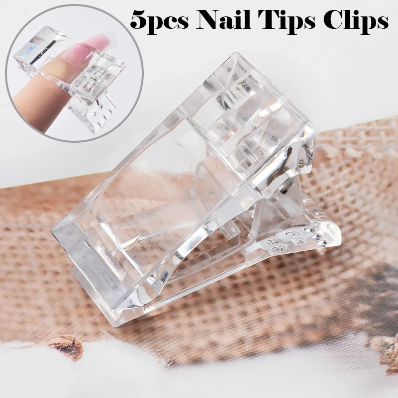  5Pcs Transparent Poly Gel Quick Building Nail Tips Clips Fingernail Extension UV LED Plastic Builde