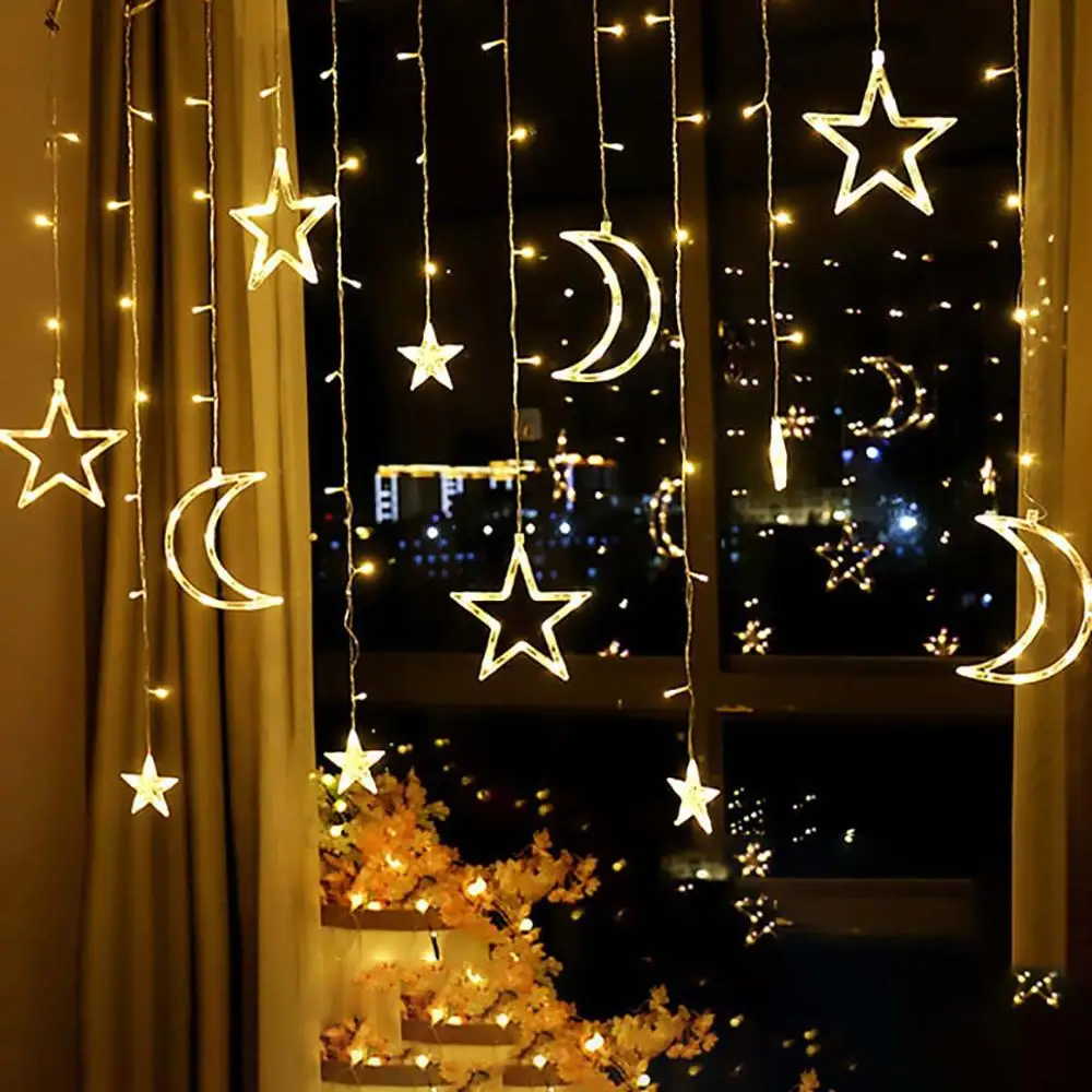 Modern Garland Moon Star Hanging Lamp Led Wedding Party Holiday Garland Moon Star Hanging Lamp Led