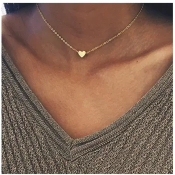 

2019 New Gold Silver Plated Small Heart Necklaces Bijoux For Women Collars Fashion Jewelry Collarbone Pendant Necklace Trinket