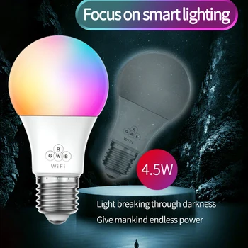 

WiFi Smart Light Bulb 4.5W E27 LED RGB Lamp Work with Alexa/Google Home/ Siri 100-265V RGBCW Dimmable Timer Function Magic Bulb