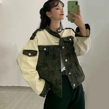 

2019 Vintage Spliced Streetwear Jacket Spliced Harajuku BF Loose Casual Coat Women Fashion Bomber Jacket Women