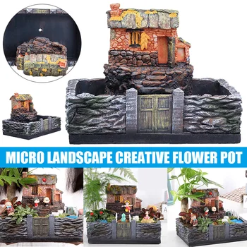 

Miniature Resin Farmyard House Planting Pot Kit Succulent Flower Pot Micro Landscape Decorations _WK