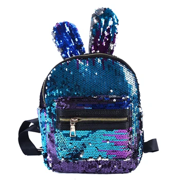 

Women Sequins Backpack Cute Rabbit Ears Double Shoulder Bag Simple Fashion Mini Backpacks Children Girls Travel Knapsack Solid
