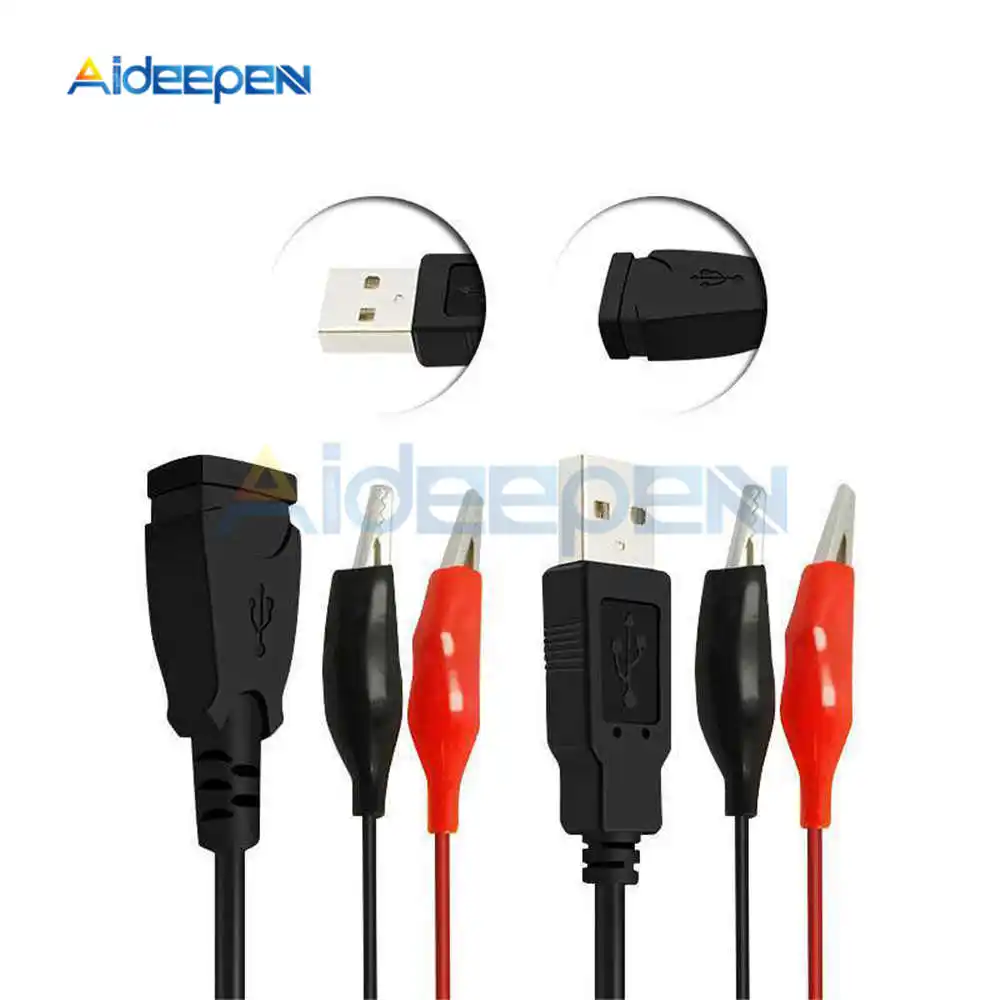 USB Alligator Clips 1pair Crocodile Wire Male Female to USB Tester Detector Power Supply Adapter Wire 60cm Pure Copper