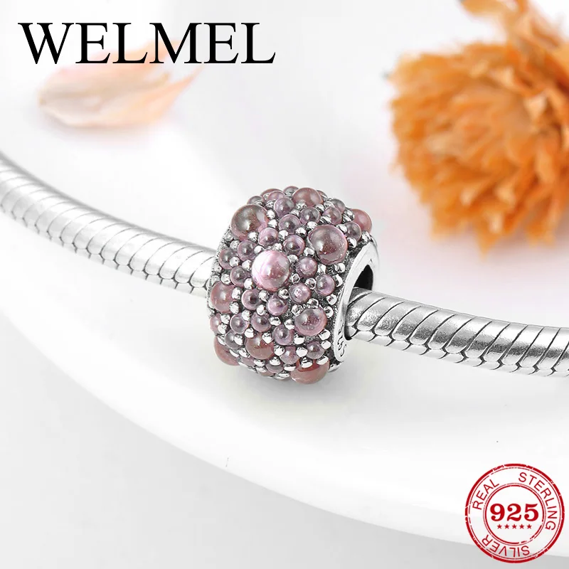

New 925 Sterling Silver Pale pink grape shape zircon beads Fit Original Pandora Charm Bracelet Jewelry making
