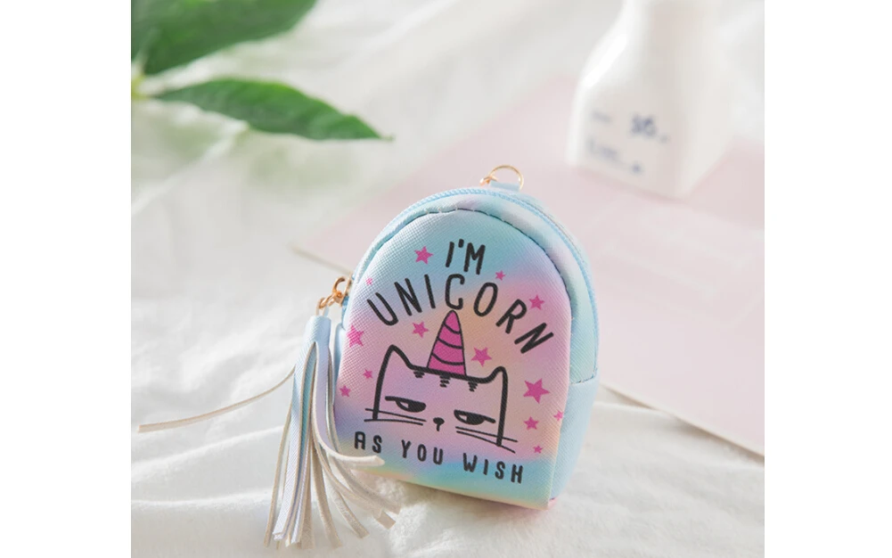 Fashion Cute Unicorn Pattern Coin Purse Bag Women's PU Leather Tassel Zipper Wallet Girls Mini Keys Pouch Card Holder - Цвет: C
