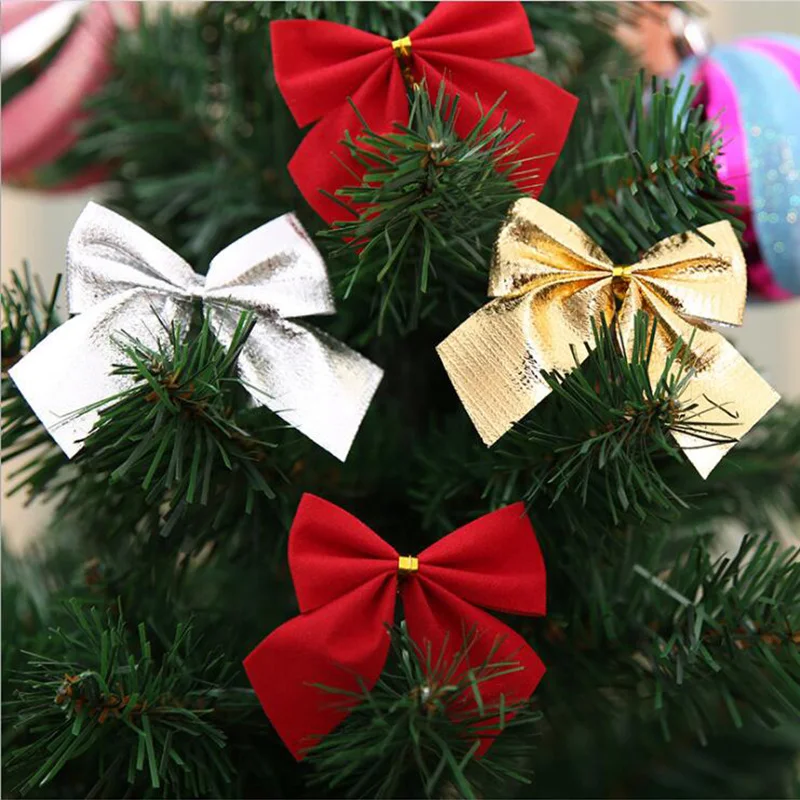 WEIGAO 12pcs Pretty Christmas Bow Christmas Tree Decoration Ribbon bowknot Decorations for Home New Year Navidad Kerst
