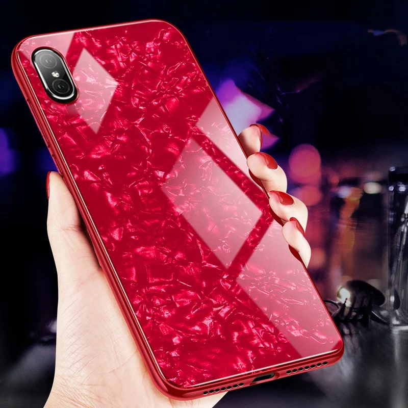 Блестящий чехол из закаленного стекла для IPhone X s max Xr Xs 7 8 6s 6 Plus Жесткий Чехол чехлы