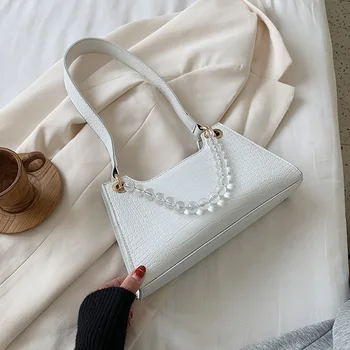 

Crocodile Pattern Bags for Women 2020 Bead Chain Shoulder Bag PU Leather Luxury Handbags Women Designer Vintage Bag Bolso Mujer