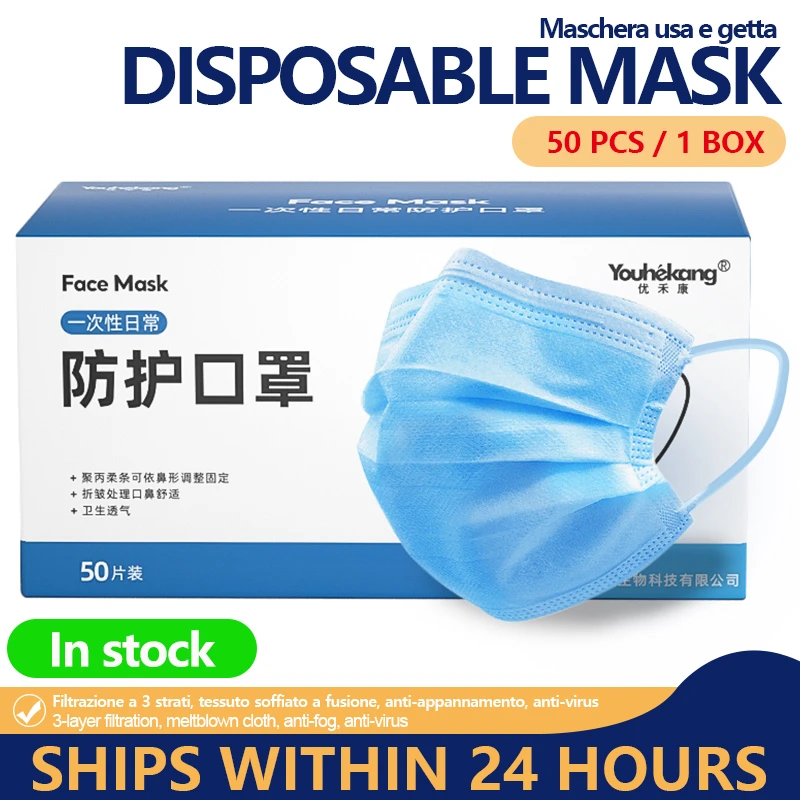 

Mask 50pcs Disposable 3 Ply Antivirus Face Mask Anti Mouth Cover Flu Facial Dust Template Filter Masks