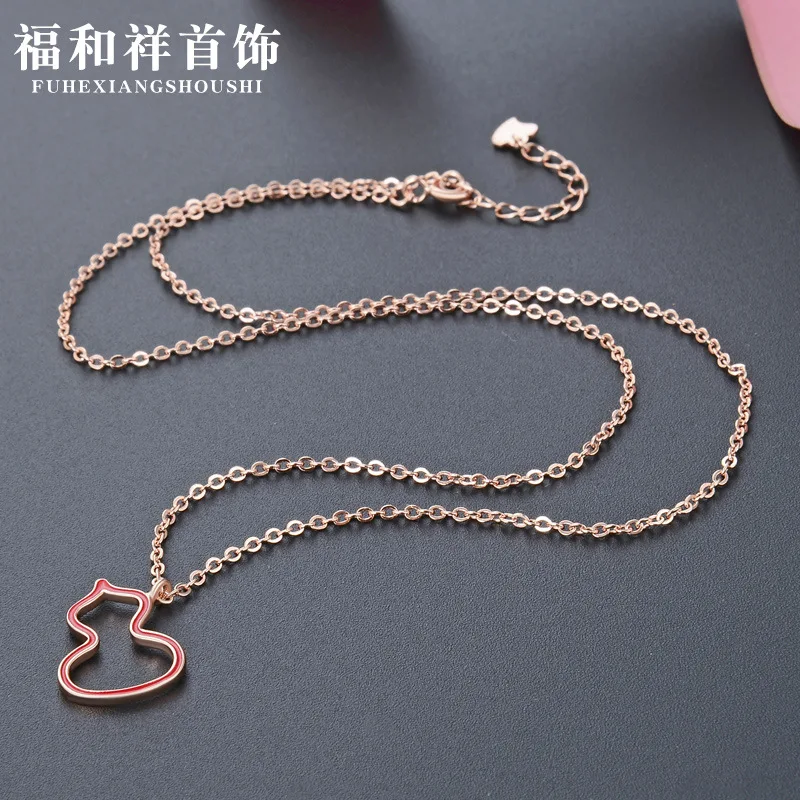 

Japanese Korean Simple Creative Calabash Pendent S925 Fine Silver Oil Drop Students Fashion Necklace Women's Choker Cool Accesso