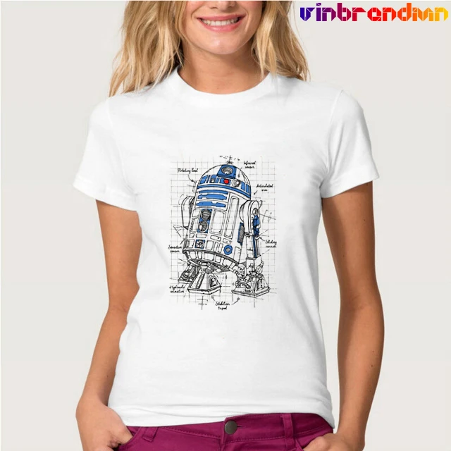 Hipster R2-D2 Droid Blue Print Ladies T-Shirt 2021 New Dead War Clothing Fashion Droid Robot Project T Shirt Donna Camiset
