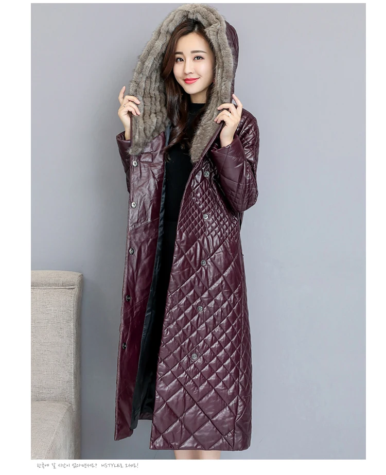 Long Section Imitation Sheepskin Coat Female Winter Fashion New Mink Fur Collar Hooded Thick Warm Leather Jacket Tide