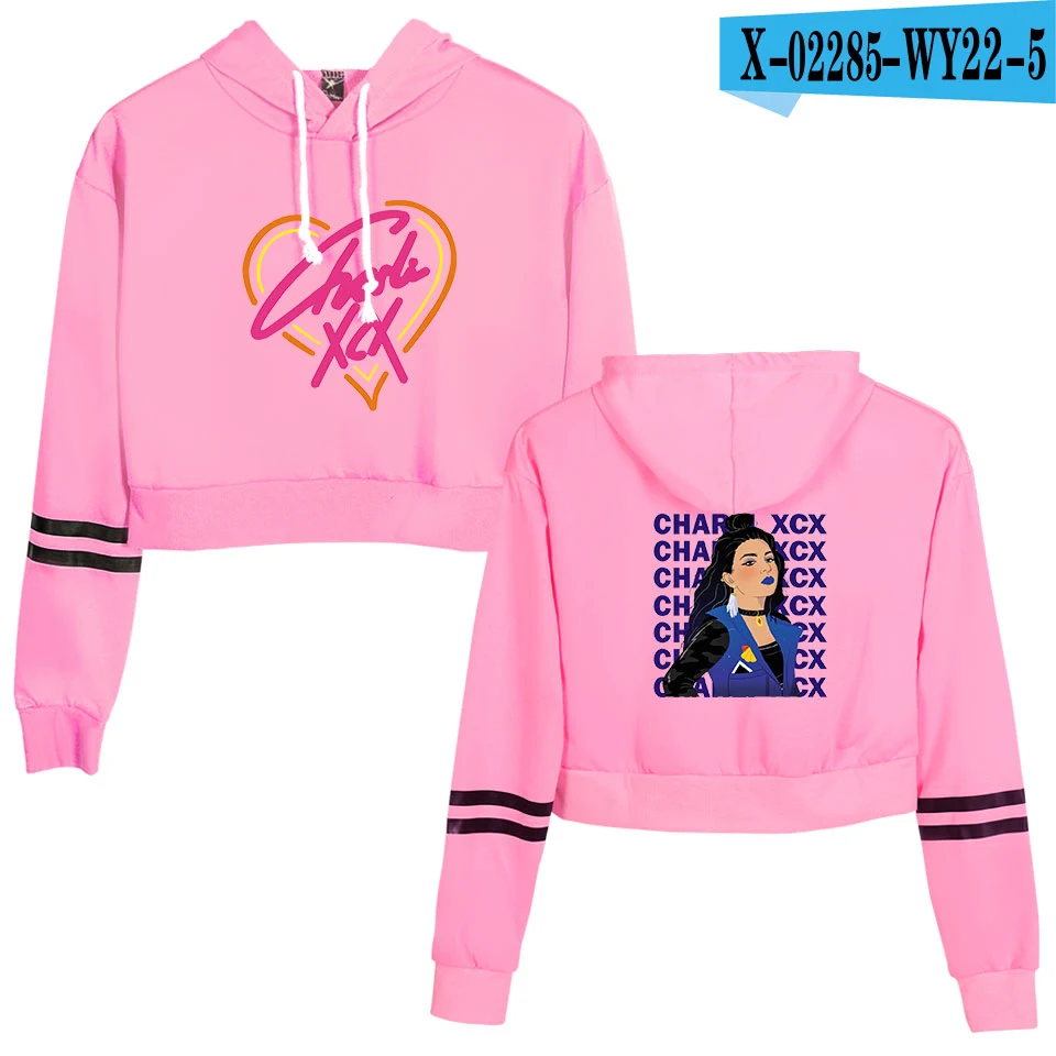 Популярная новинка Charli XCX Горячая Мода укороченный топ толстовки женские толстовки с капюшоном Charli XCX повседневные Модные уличные розовые толстовки - Цвет: As picture