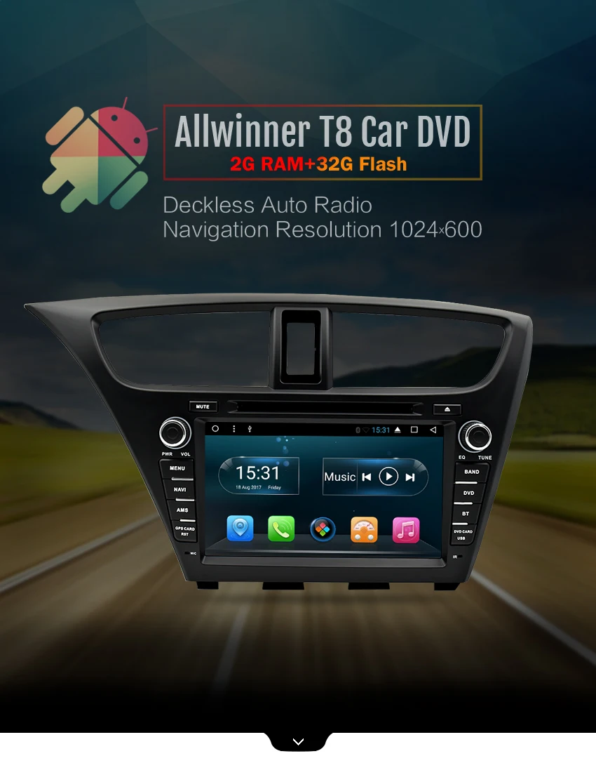 Discount Android 9.0 Car Stereo DVD For Honda Civic Hatchback 2013+Auto Radio RDS GPS Glonass Navigation Audio Video Multimedia Bluetooth 3