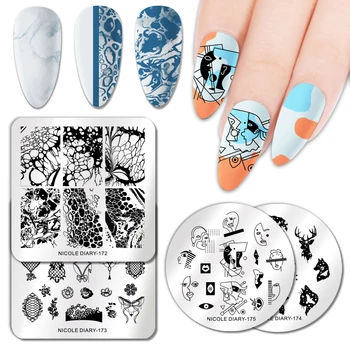 

NICOLE DIARY Rectangle Stamping Plate Nail Stainless Steel Marble Plate Mixed Designs Image Nail Art Templates Tools