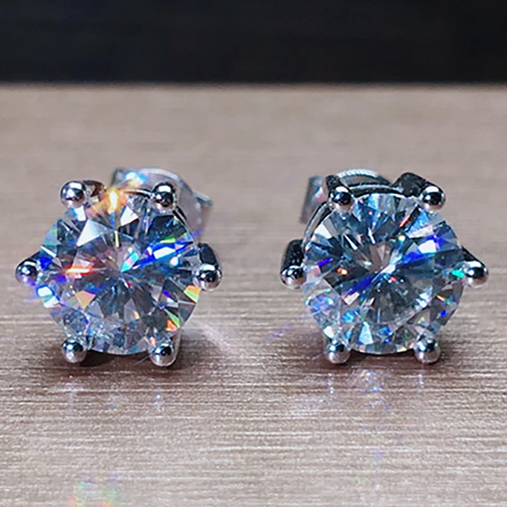 

Custom Solid 14K White Gold Stud Earrings Women 1 2 3 Carat Round Moissanite Diamond Wedding Anniversary Engagement Party Gift