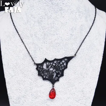 

2020 Gothic Spider Web Stainless Steel Skull Necklace Women Blood Drop Black Color Chain Necklaces Jewelry collar mujer N20133