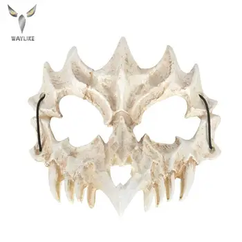 

Waylike Halloween Dragon God Mask Cosplay PU Tengu Mask White Skull Scary Half Face Mask For Halloween Party Mask