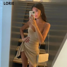 LORIE Vestidos cortos De satén para mujer, ropa De noche Simple y suave, plisado con escote corazón, para Fiesta De graduación, uso diario, a medida, 2021
