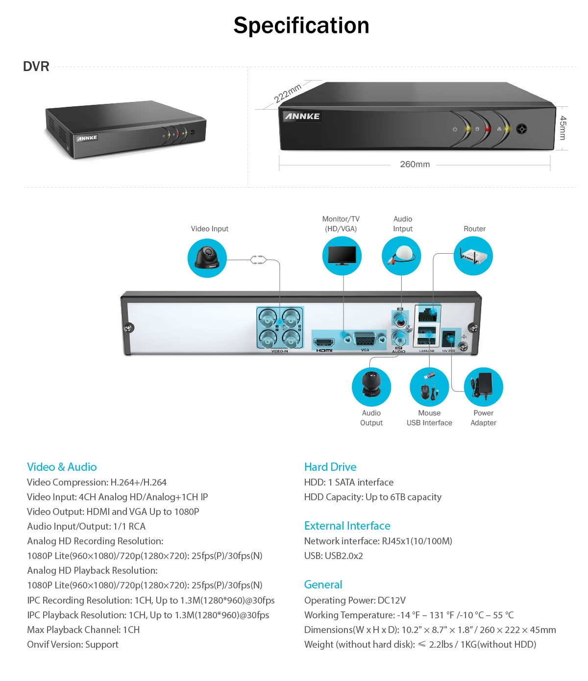 ANNKE 4CH 1080P CCTV камера DVR система 2 шт Водонепроницаемая 2.0MP TVI черная купольная камера s домашний комплект видеонаблюдения Обнаружение движения