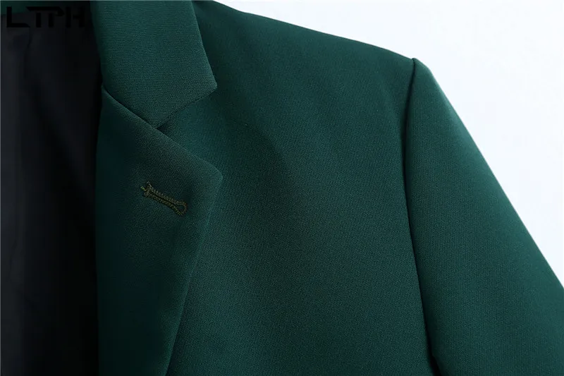 LTPH vintage dark green office wear outfits women 2 pieces set blazer pant suits trousers business casual sets 2021 autumn new