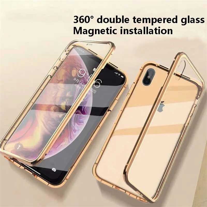 Магнитный металлический стеклянный чехол для iPhone XS Max XR X 8 7 6s 6 Plus двухсторонний из