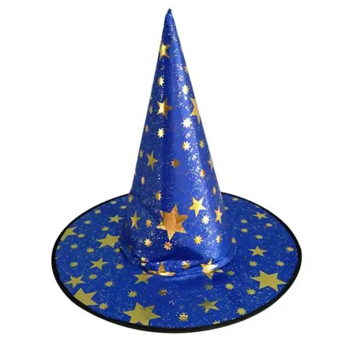 Хэллоуин унисекс Звезда печати длинный наконечник ведьма шляпа кепки косплей костюм вечерние аксессуары для праздника - Цвет: Синий