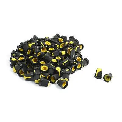 

Stereo Black Yellow Plastic Rotary Skirted Knob for 6mm Dia Shaft 105Pcs