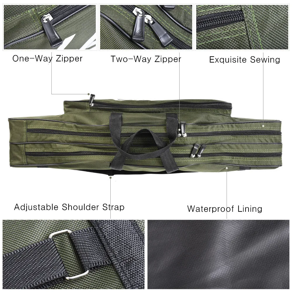 80cm Double Layer Canvas Fishing Bag Outdoor Collapsible Portable Fishing Rod Carrier Fishing Pole Tools Reel Gear Storage Case (8)