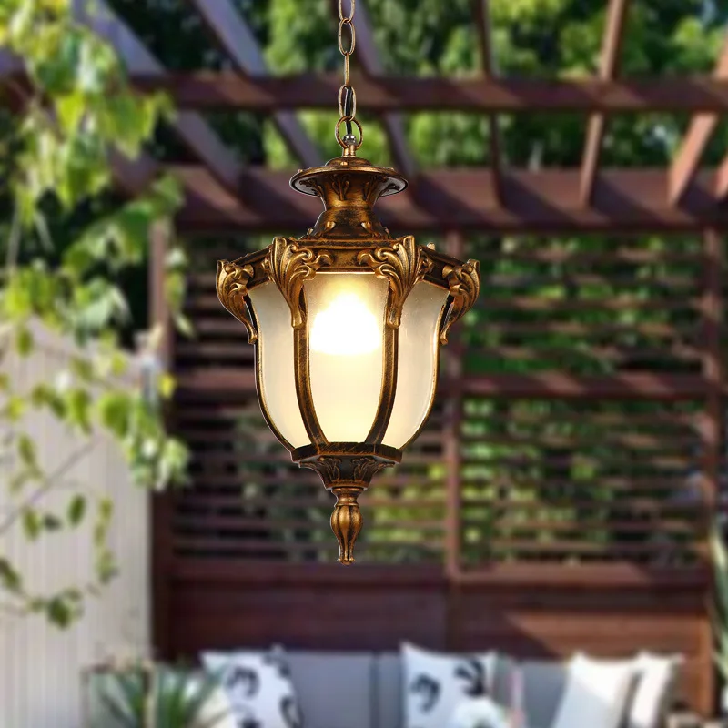 European Waterproof Pendant Lights Outdoor Retro Village Chandelier  Balcony Corridors Lights Grape Rack Hanglamp Luminaire 2