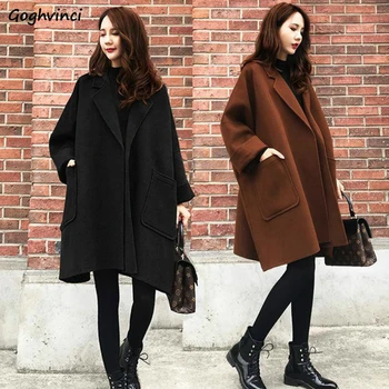 

Wool and Blends Coat Women Winter Leisure Loose Plus Size 5XL Solid Elegant High Quality Slim Womens Korean Style All-match New