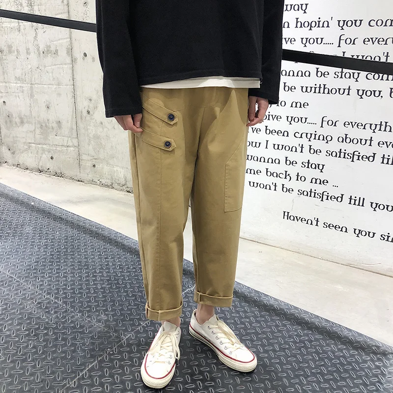 2020 Spring And Autumn New Men's Trend Nine Points Straight Pants Solid Color Low Waist Fashion Casual Pants Black / Grey /Khaki