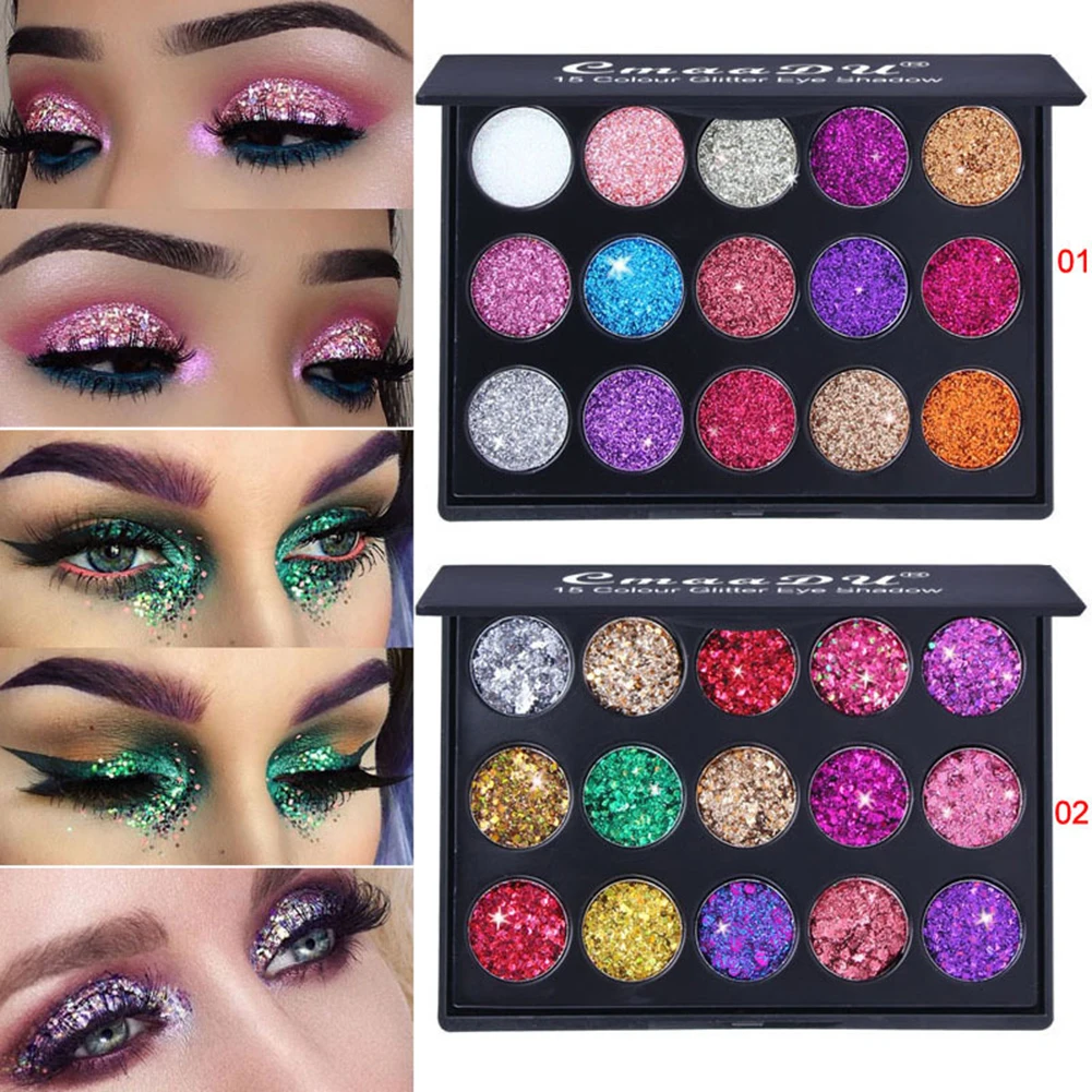 

CmaaDu 15 color Sequins Eyeshadow Palette Waterproof Diamond Eye Shadow Powder Eyes Makeup Beauty Cosmetics maquillage TSLM1