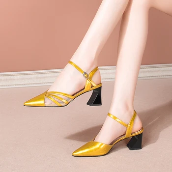 

Genuine Leather Elegant Women Sandals Pointed Toe High Heels Pumps New Arrivl Working Casual Shoes Woman