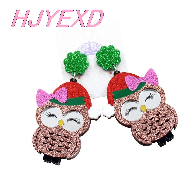(1 пара) HP063-Christmas серьги животных свисающие в виде совы с бантом блестящие