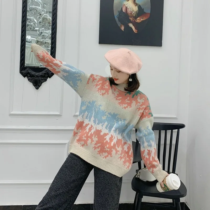 Fashion 2019 new camouflage pullover women's sweater small Xiangfeng net red loose fashion women's sweater. turtleneck sweater Fashion 2019 new camouflage pullover women's sweater small Xiangfeng net red loose fashion women's sweater. turtleneck sweater