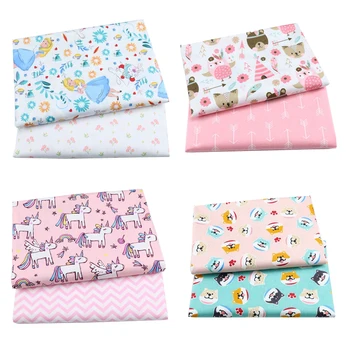 

Hot 2PCS Floral Cartoon Twill Printed 100% Cotton Fabric For Girl Dress Sewing Quilting Fat Quarters Child DIY Patchwork Fabric