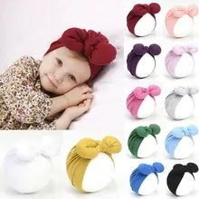 Newborn Toddler Baby Girls Turban Soft Silk Beanie Big Bow Hat Cap Wrap Headwear Headband Hats Accessories Candy Color Cute