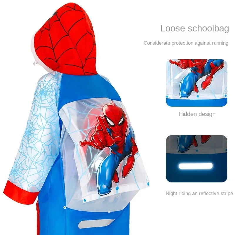 Disney Children Raincoat Schoolbag Inflatable cap Spiderman US Captain Kids Girls Rainproof Poncho Rain gear Boys Baby Rainsuit