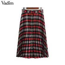 Vadim Женская модная клетчатая юбка в складку, пуговицы, украшенные женскими повседневными стильными юбками до середины икры, vestidos mujer BA770
