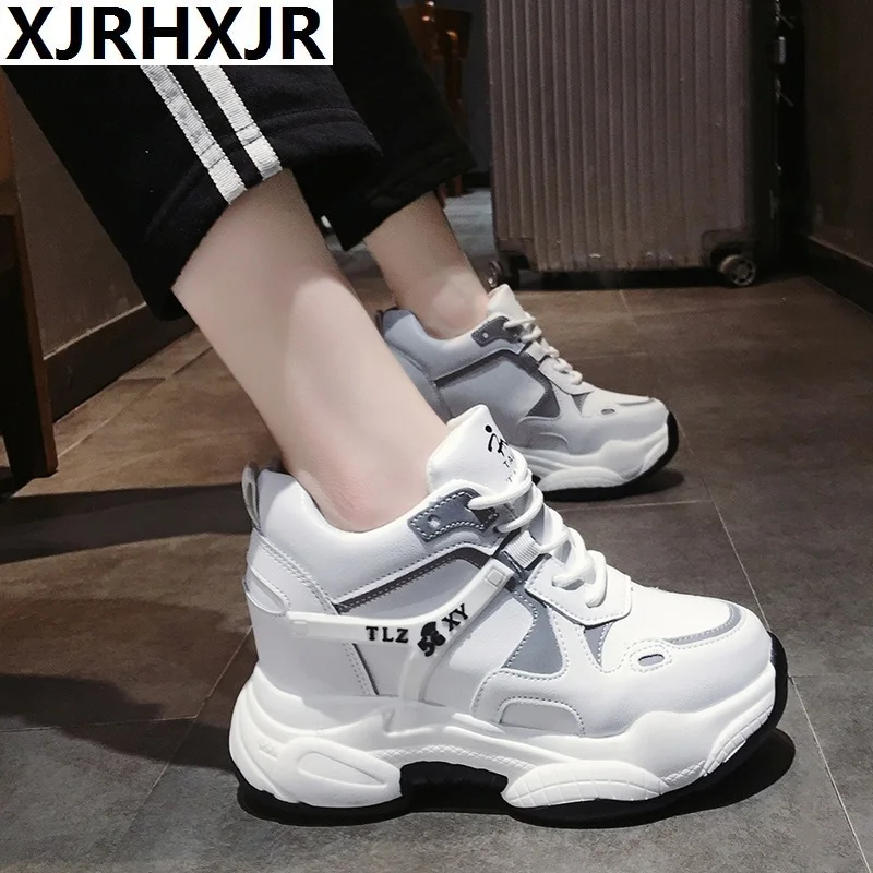 

2019 White Trendy Shoes Women High Top Sneakers Women Platform Ankle Boots Basket Femme Chaussures Femmes Height Increase Shoes
