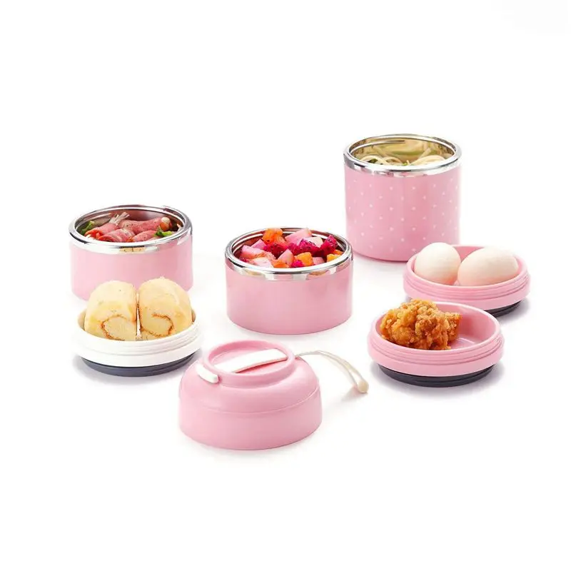 Ланч-бокс из нержавеющей стали, герметичные контейнеры для хранения еды с изолированным ланч-боксом для взрослых и офиса, трехэтажный(розовый