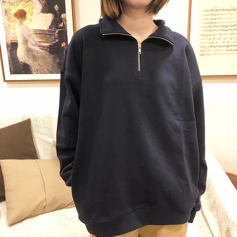 

UNUTH Girls Loose Cotton Sweatshirts 2022 Spring-Autumn Fashion Ladies Soft Turn-Down Collar Pullovers Vintage Women Chic