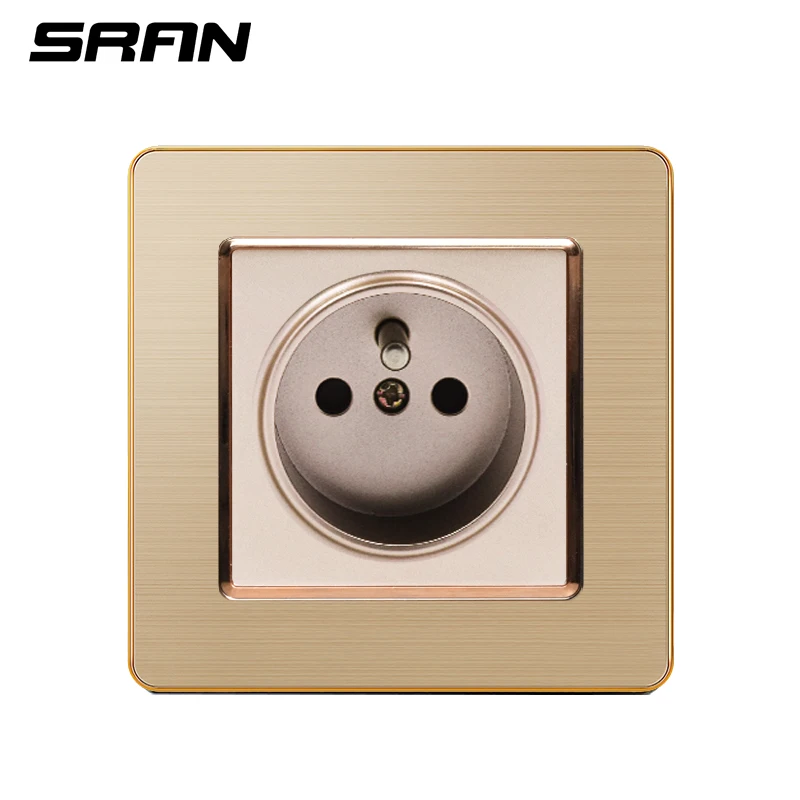 

SRAN 16A French Wall Socket Luxury Power Outlet Enchufe Stainless Steel Brushed Silver Panel Electrical Plug AC 110~250V