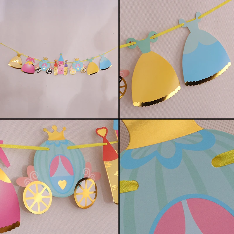 1set Princess Castle paper flag Colorful Paper Pennant Flag Banner Garland Wedding/Baby Birthday/Christmas Party Decoration | Дом и сад