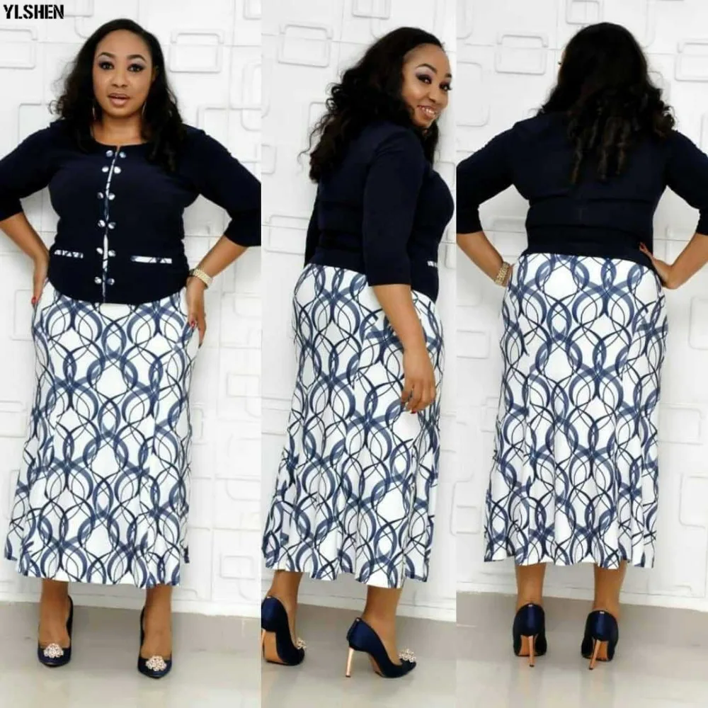 African Dresses for Women 2 Piece Set African Clothes Dashiki Print Tops + Skirt Suits Bazin Riche Fashion Robe Africaine Femme 01