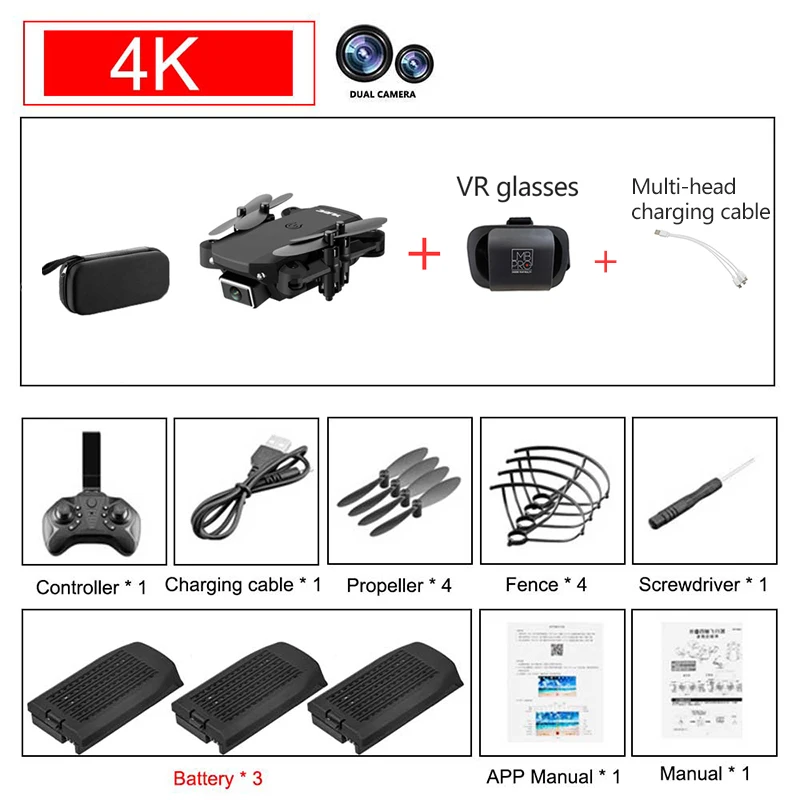 Складной мини Квадрокоптер с камерой 4K HD Wi Fi 15 минут автономной