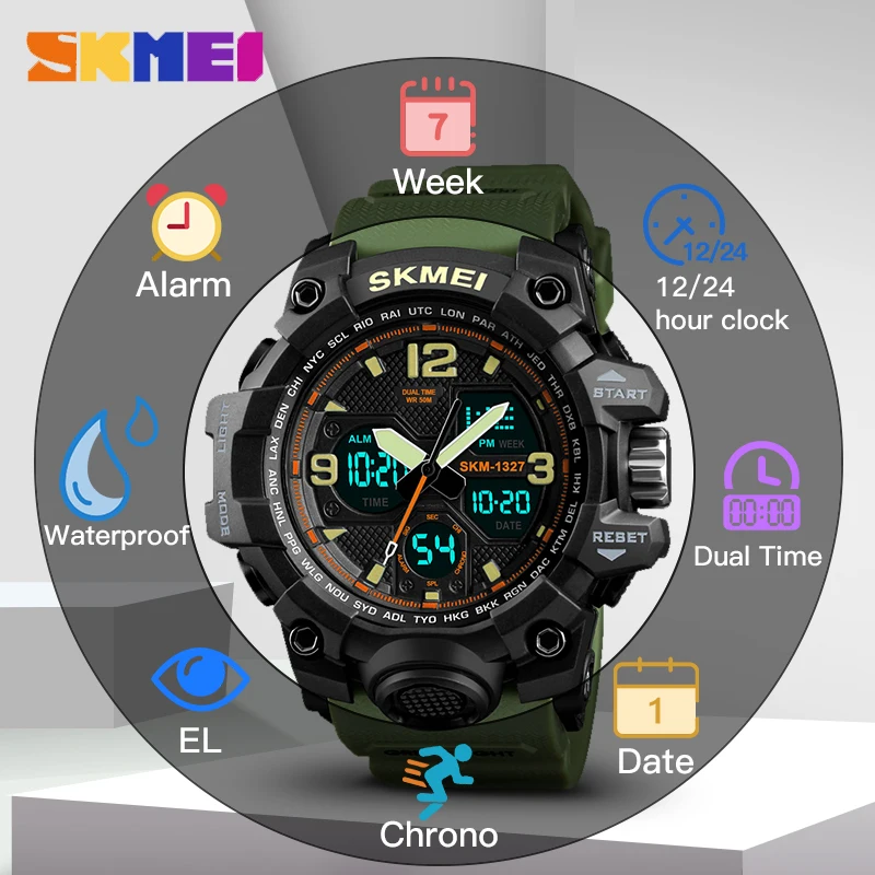 SKMEI Digital Wristwatches Men Sports Watches Chrono Countdown Waterproof LED Military Watch Student Clock Relogio Masculino | Наручные