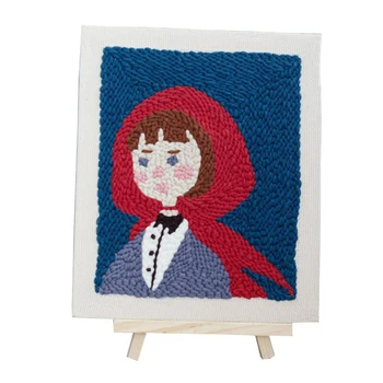

DIY Knitting Wool Rug Hooking Kit Handcraft Woolen Embroidery with Punch Needle 25x30cm Wooden Frame and Holder - Girl